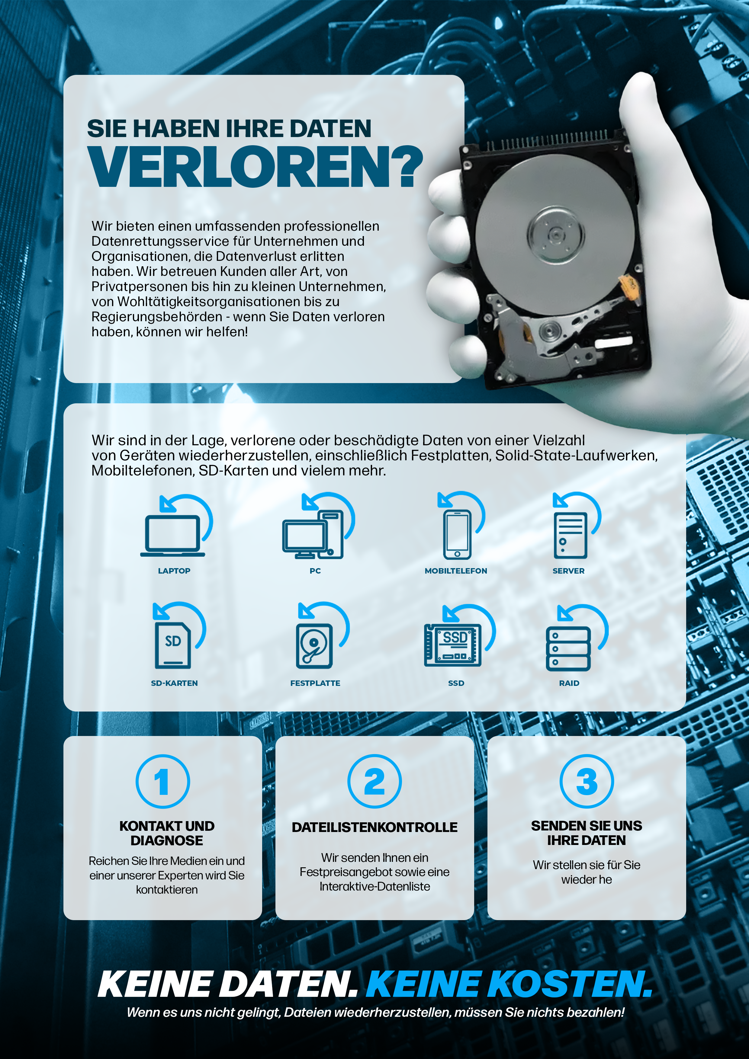 Flyer zur professionellen Datenrettung von BawsTech in Kooperation mit Daten Phoenix